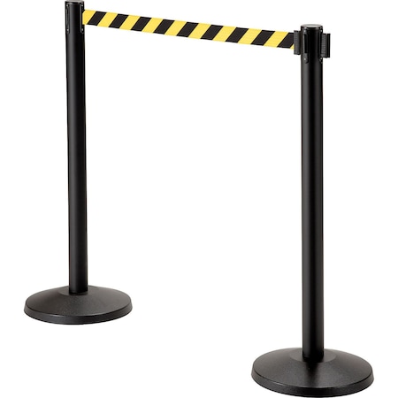 Global Industrial Retractable Belt Barrier, 40 Black Post, 10' Black/Yellow Belt 708416YB